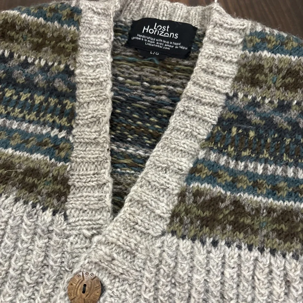 Lost Horizons 100% Wool Vest Gray Fair Isle Nepal Mens Large Outdoor